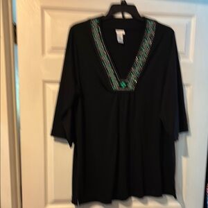 Dotti Black Tunic with turquoise Embellished V-Neck